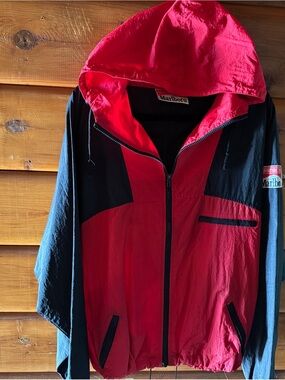 Marlboro Red and Black Hooded Windbreaker Jacket